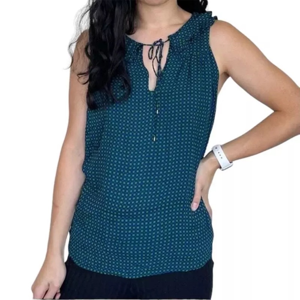 Maeve Anderson Sleeveless Top Anthropologie Green Blue Checker Tie Ruffle Sz M